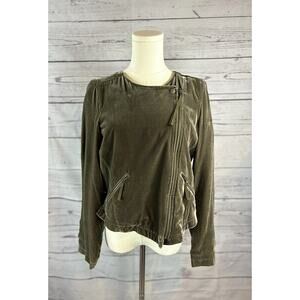 Anthropologie Poetry Velvet Moto Jacket Womens Size 8 Taupe Silk Blend Cropped